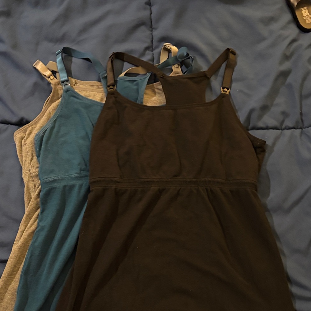 Three Women's Nursing/Clip-Down Camisoles in Teal, Grey, and Black